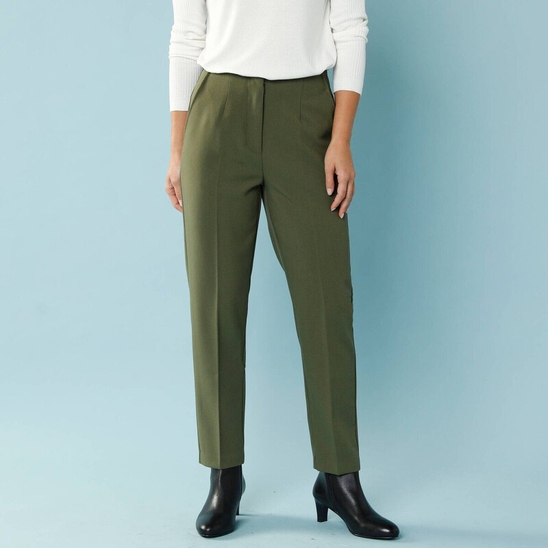 Jednofarebné cigaretové nohavice pre nižšiu postavu khaki 044 65219046