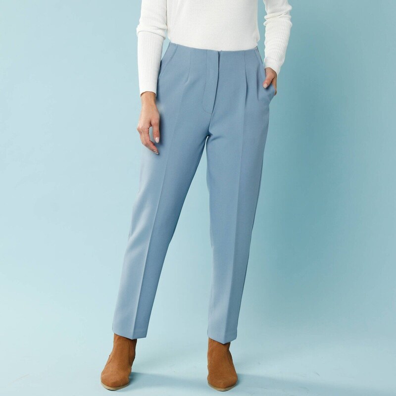 Jednofarebné cigaretové nohavice pre nižšiu postavu bridlicová 050 65219028