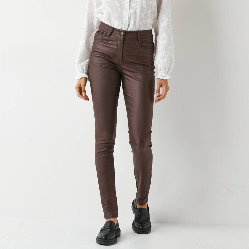 Úzke koženkové nohavice čokoládová 048 Blancheporte 65219162