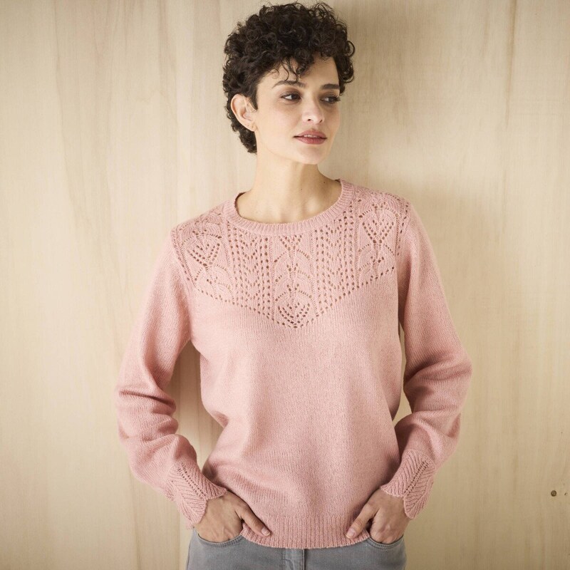 Pulóver s ažúrovým vzorom ružovosivá 052 Blancheporte 65218880