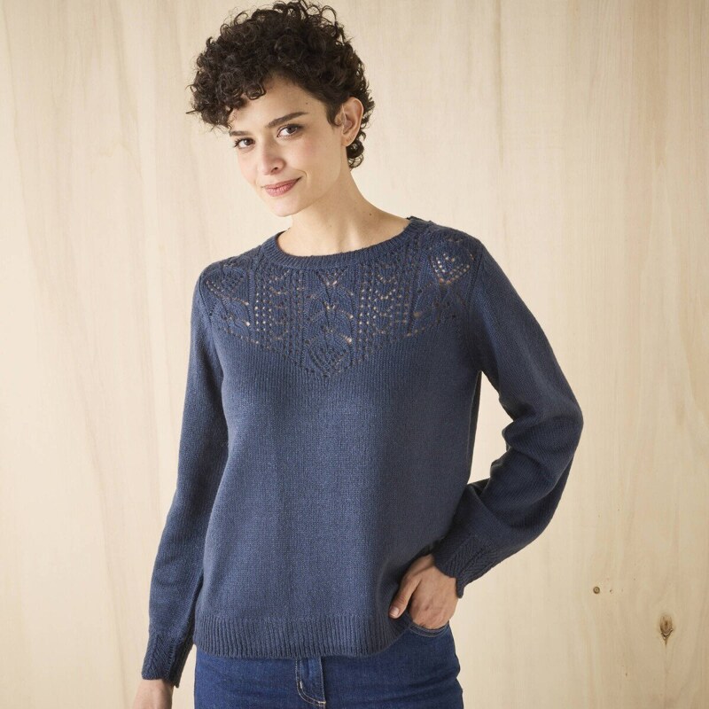 Pulóver s ažúrovým vzorom nám. modrá 054 Blancheporte 65218882