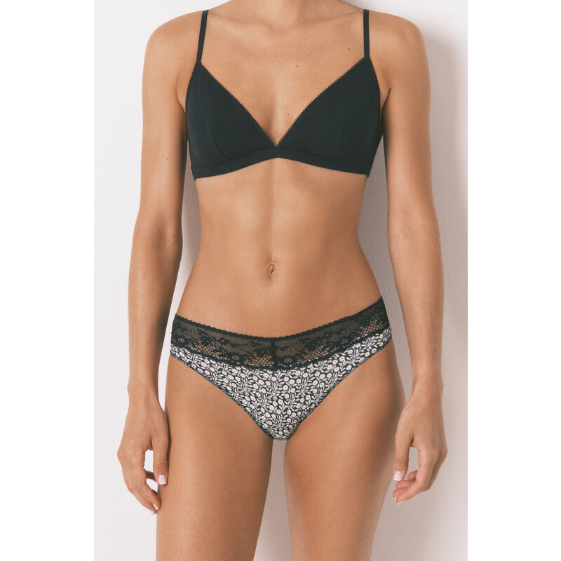 womensecret Klasické vzorované nohavičky s čiernou čipkou 65459397