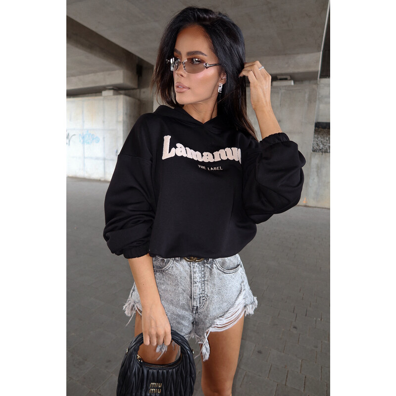 LaManuel Dámska tepláková mikina s kapucňou FLUFFY čierna 65459936