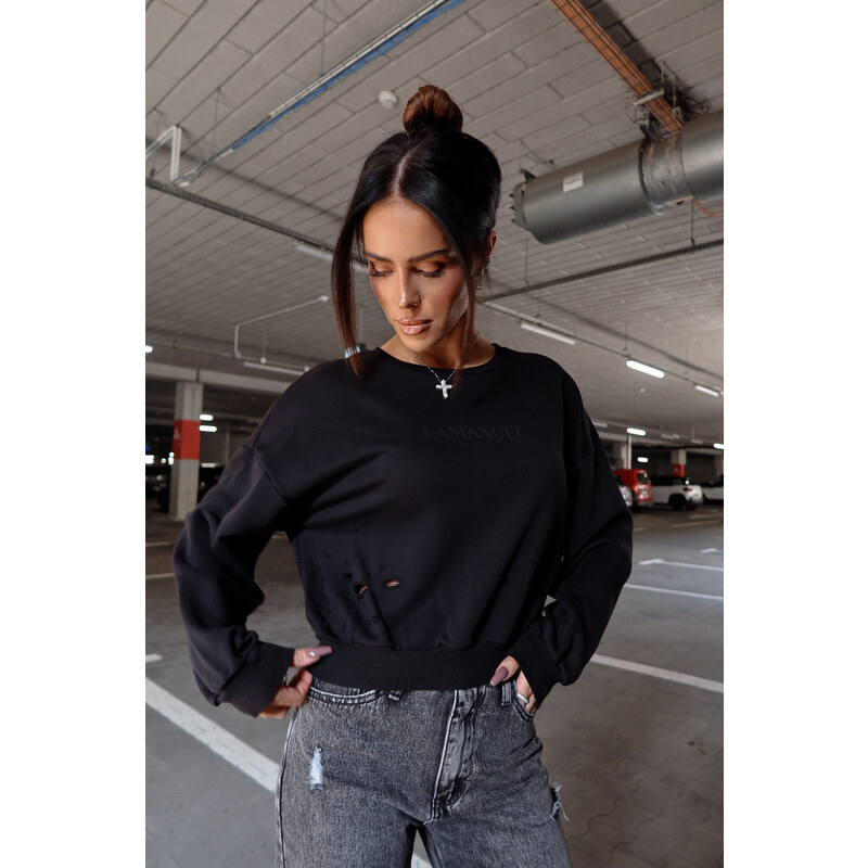 LaManuel Dámska tepláková mikina s dierami čierna 65459940