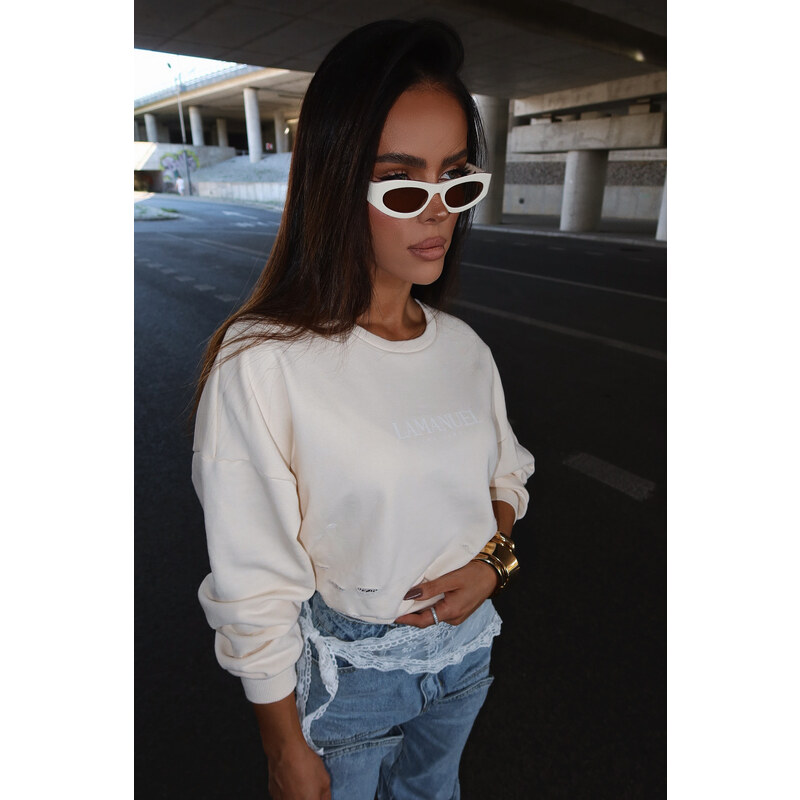 LaManuel Dámska tepláková mikina s dierami kokosová 65459942