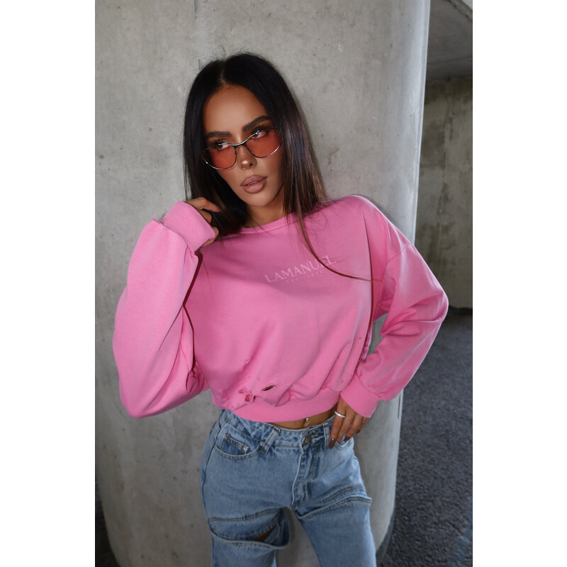 LaManuel Dámska tepláková mikina s dierami ružová 65459943