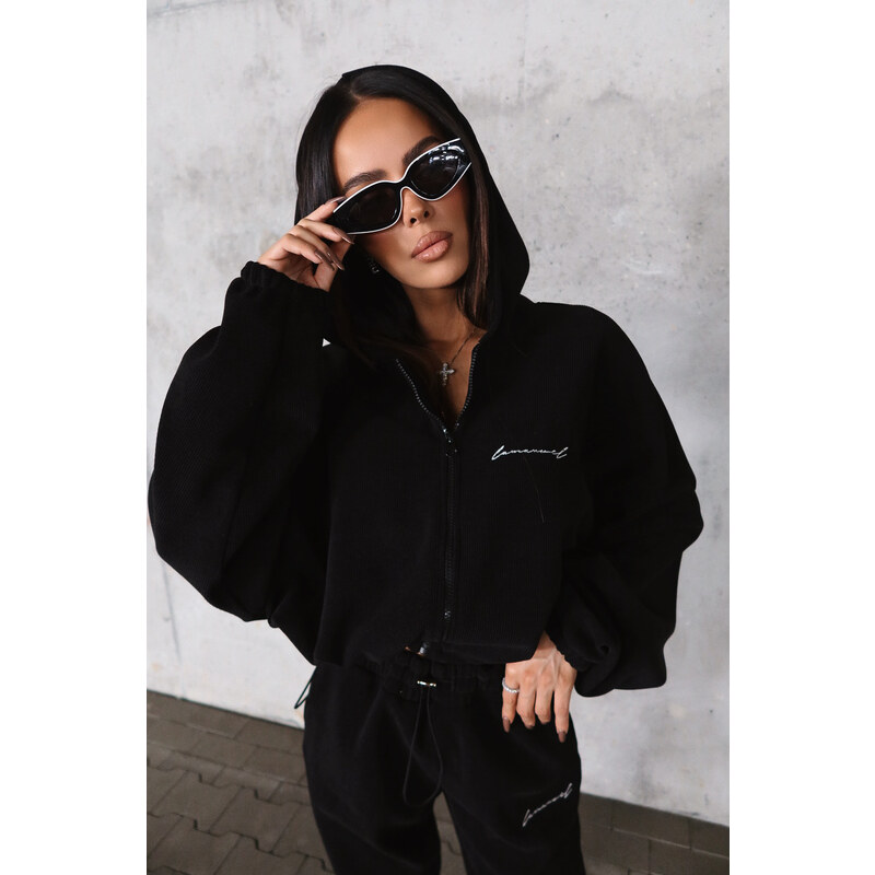 LaManuel Dámska rebrovaná mikina na zips s kapucňou THEME čierna 65459959