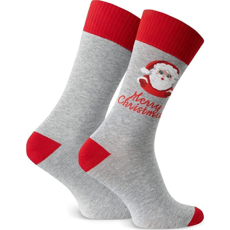 BASIC Sivo-červené pánske vianočné ponožky Art.136 KM167, GRAY MELANGE 65460611