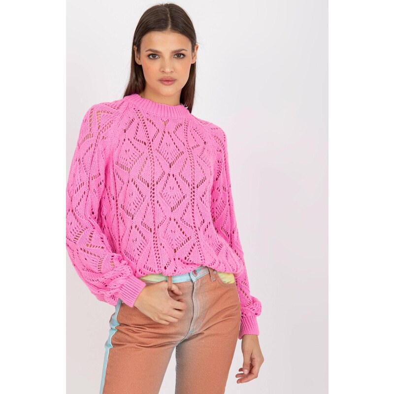 MladaModa Ažúrový sveter model 25464 ružový 65463025