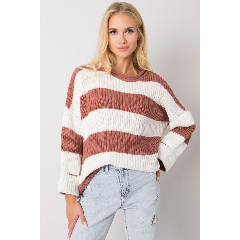 MladaModa Pruhovaný sveter Bree staroružový+farba ecru 65463044