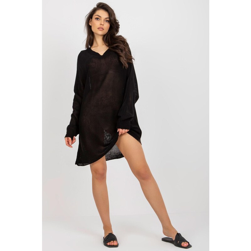 MladaModa Dlhý letný sveter s véčkovým výstrihom model 100157 čierny 65463072