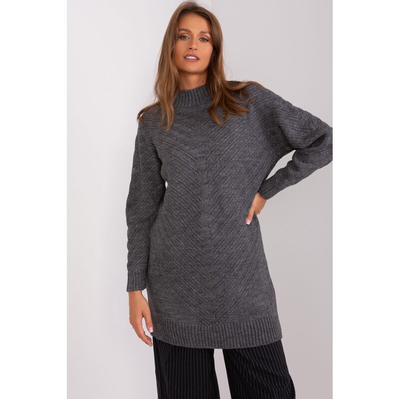 MladaModa Dlhý oversize sveter model 01314 grafitový 65463120