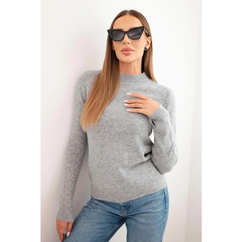MladaModa Sveter so stojačikom model W8522 šedý 65463178