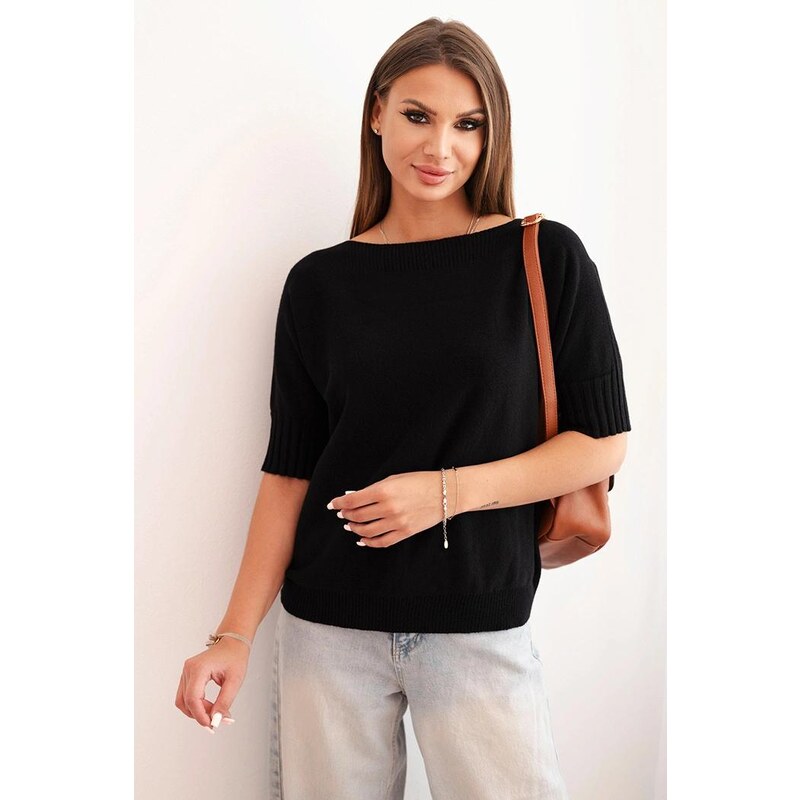 MladaModa Viskózový sveter s krátkym rukávom model 9511 čierny 65463204