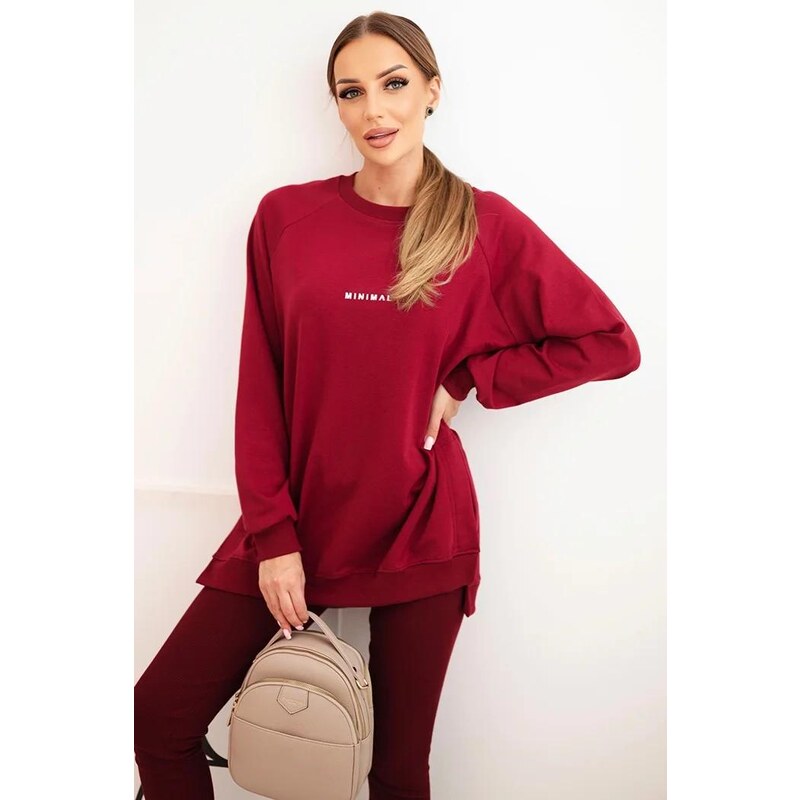 MladaModa Bavlnená súprava mikiny s nápisom Minimal a legín bordová 65780923