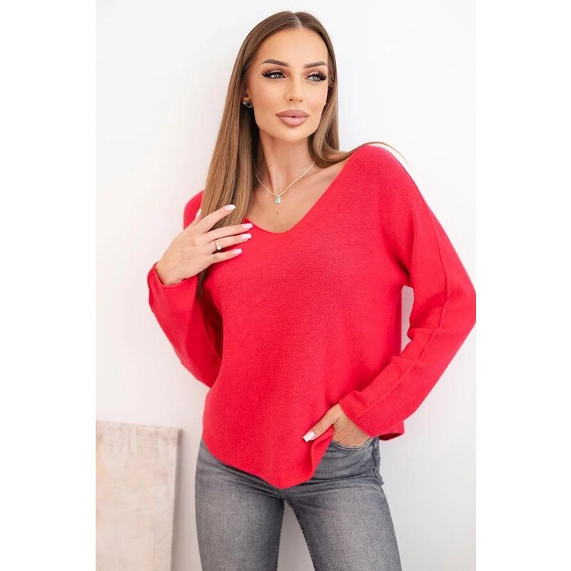 MladaModa Viskózový sveter so srdiečkovým výstrihom model IT88 65579021