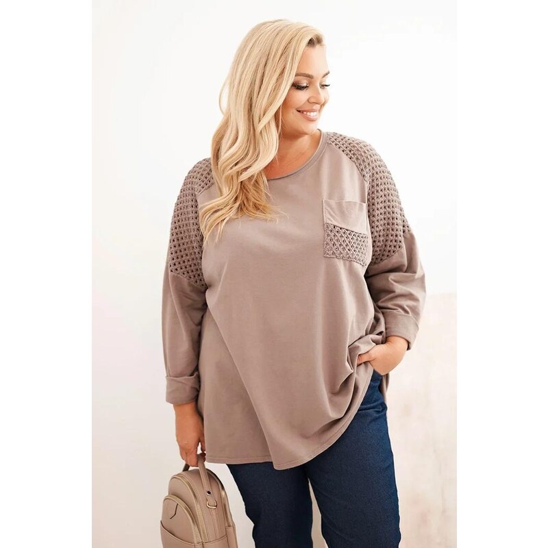 MladaModa Oversize mikina s perforovanou aplikáciou model 3790 farba 65626468