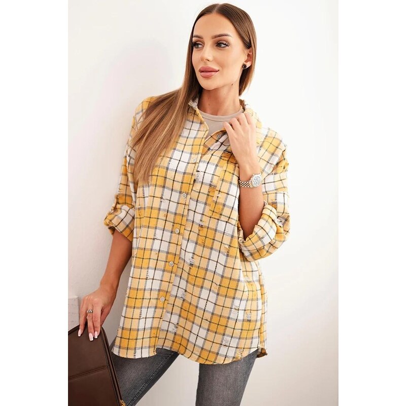 MladaModa Bavlnená košeľa s károvaným vzorom a efektom obnosenia model 65626490