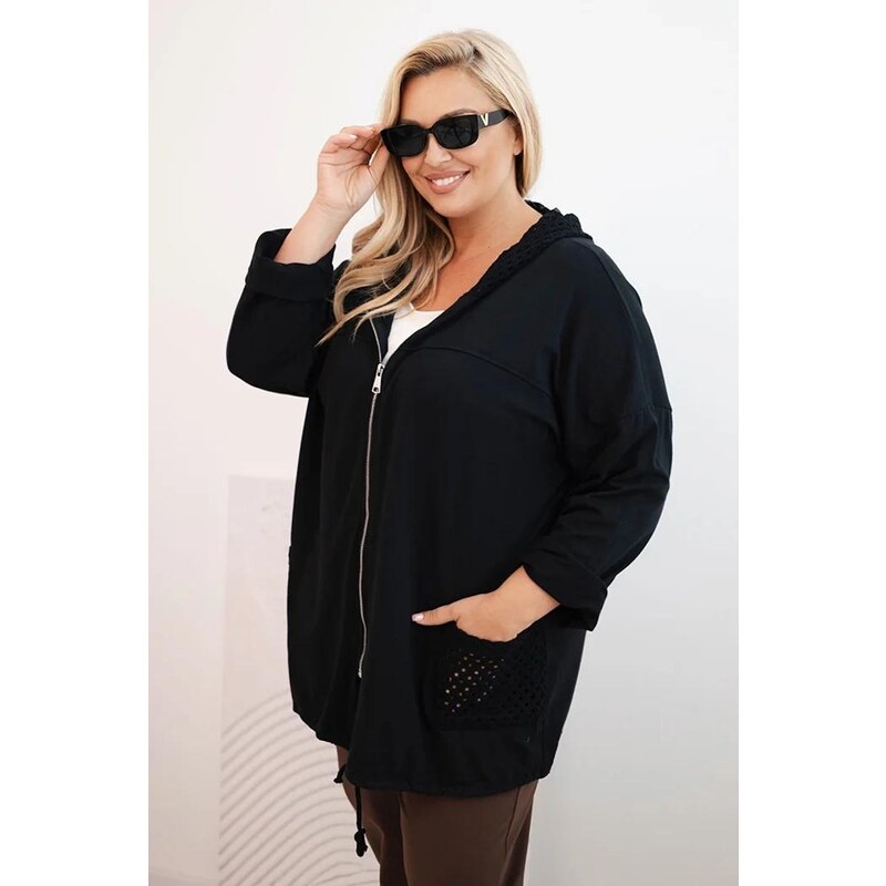 MladaModa Oversize mikina na zips s perforovanými vreckami a kapucňou 65626493