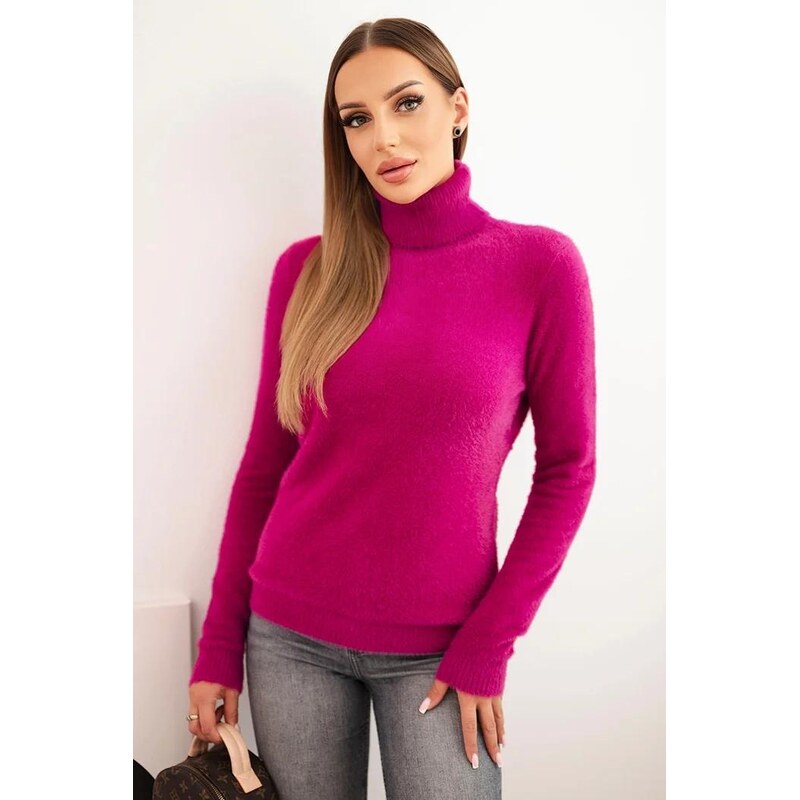 MladaModa Alpaka sveter s rolákom model F3627 tmavý fialový 65626507