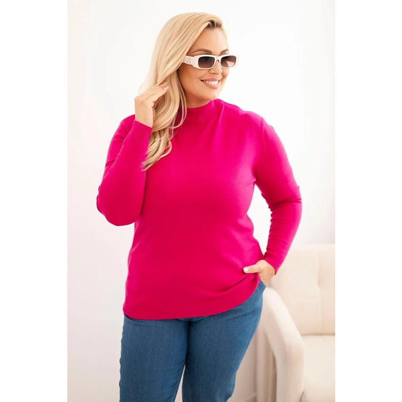 MladaModa Rolákový oversize sveter model 1112 fuksiový 65626519