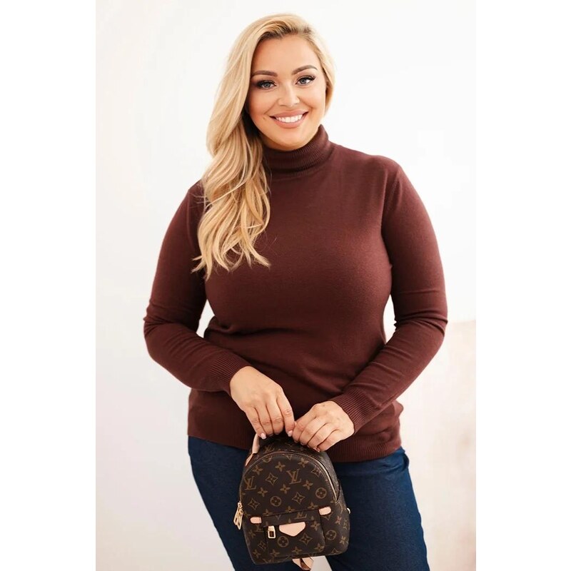 MladaModa Rolákový oversize sveter model 1060 hnedý 65626521