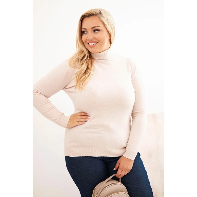 MladaModa Rolákový oversize sveter model 1060 béžový 65626523