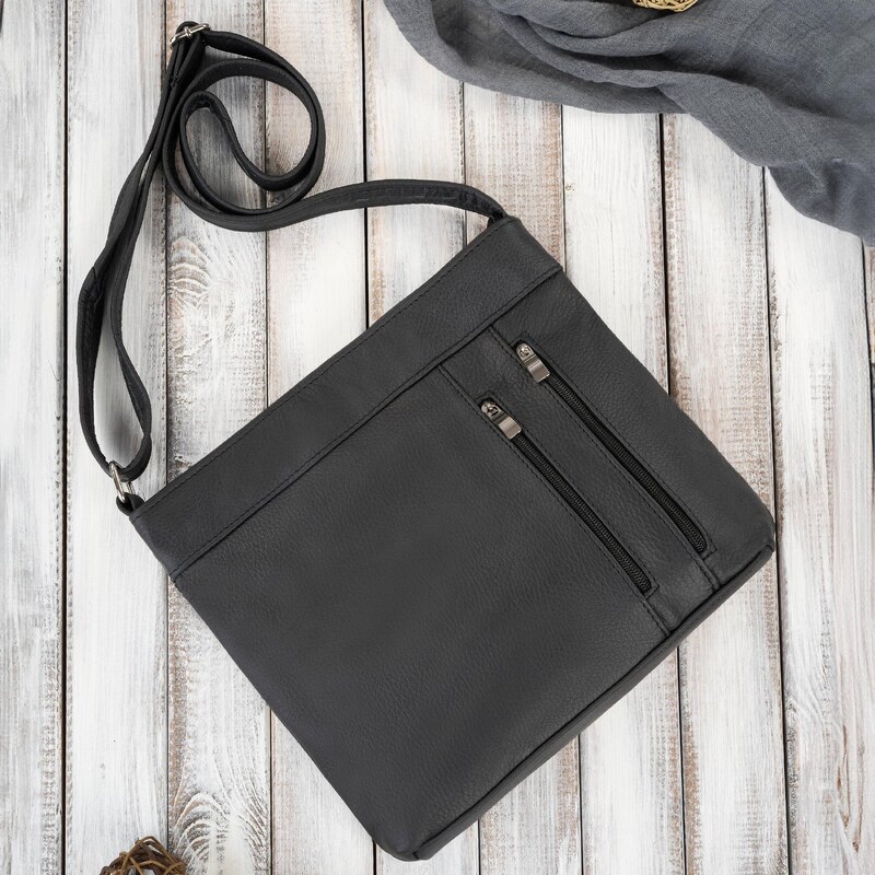 Abruzzo Dámska kožená kabelka cez rameno s vreckami | čierna ABR-22 65468742