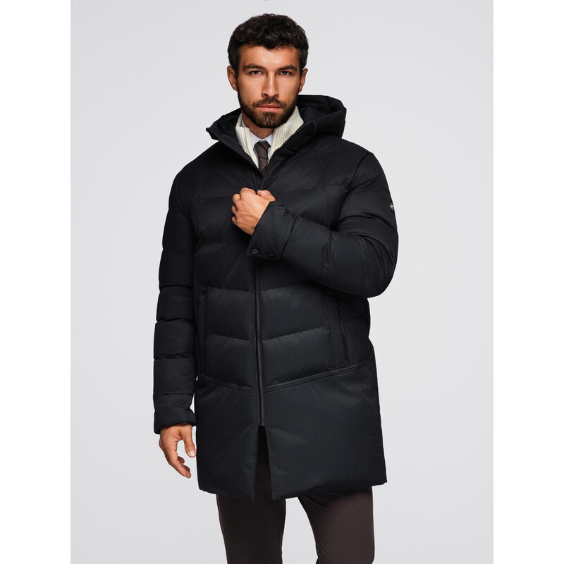 Ombre Mens long quilted jacket with hood - black 65480870