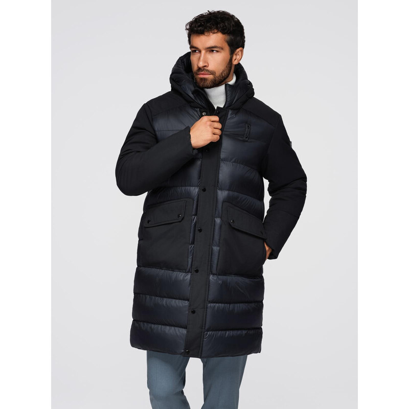 Ombre Mens long quilted jacket with large pockets - black 65480871