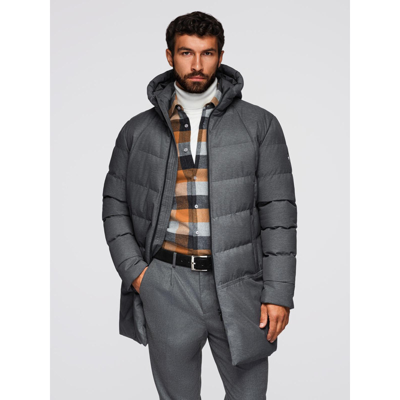 Ombre Mens long quilted jacket with hood - grey 65480870