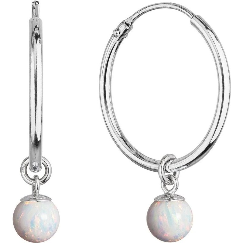 Evolution Group Strieborné kruhové náušnice 2v1 so syntetickým bielym 66592081