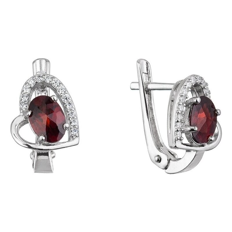 Evolution Group Romantické strieborné náušnice Srdce s pravým granátom 66581453