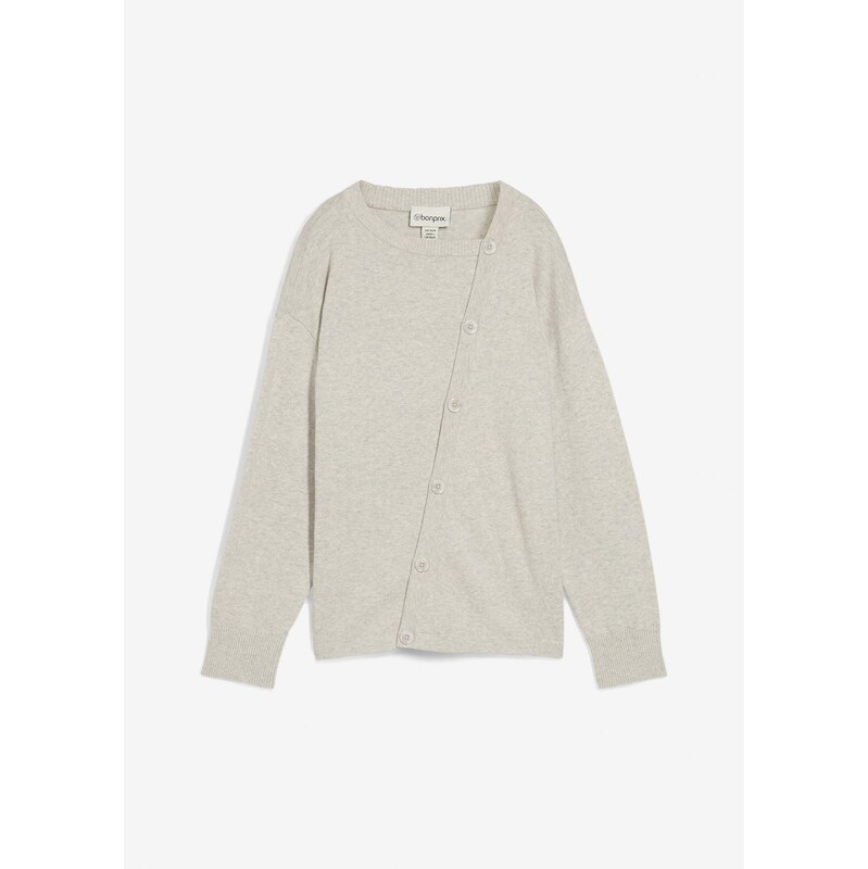 bonprix Jemne pletený pulóver s asymetrickou gombičkovou légou, farba 65474667