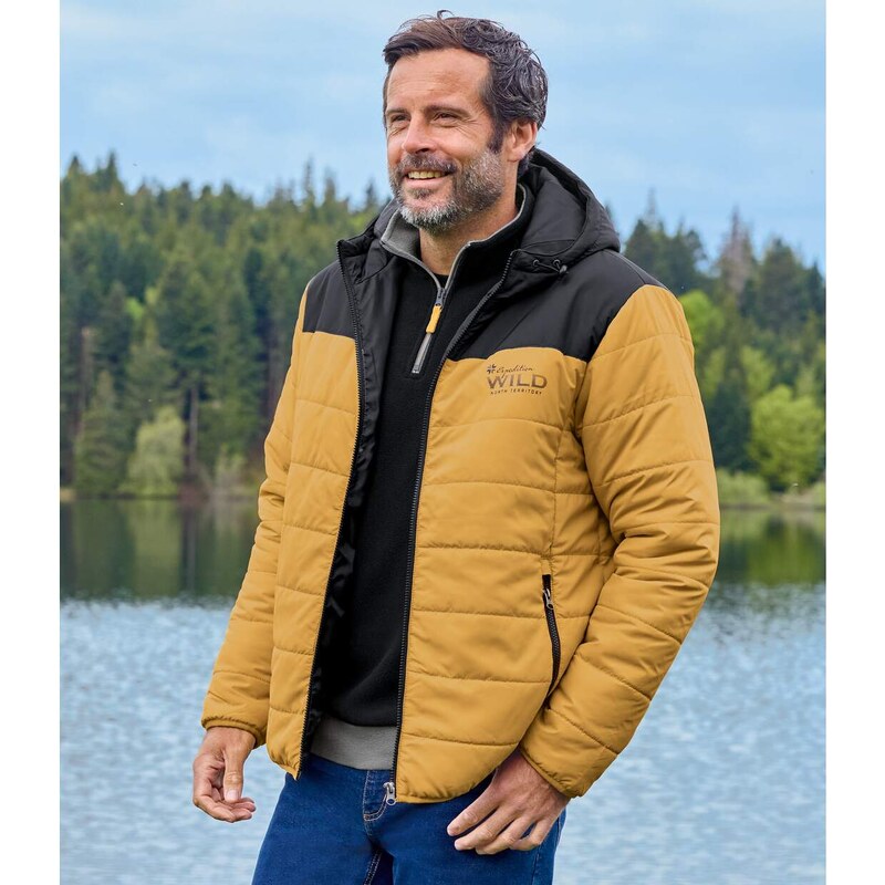 Dvojfarebná prešívaná bunda s kapucňou Atlas For Men Žltá 65474705