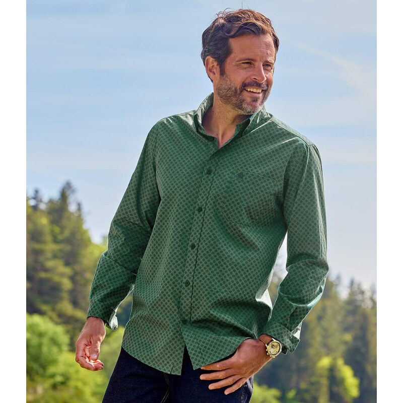 Tmavozelená popelínová košeľa s mikro motívmi Atlas For Men Zelená 65474720