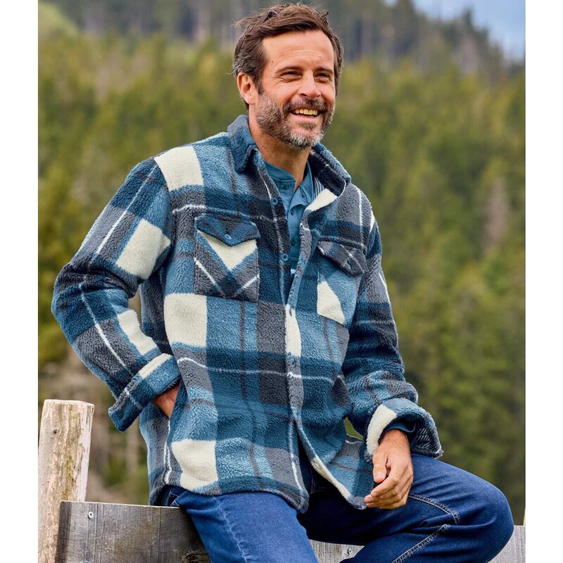 Kockovaná vrchná košeľa z imitácie ovčieho rúna Atlas For Men 65474725