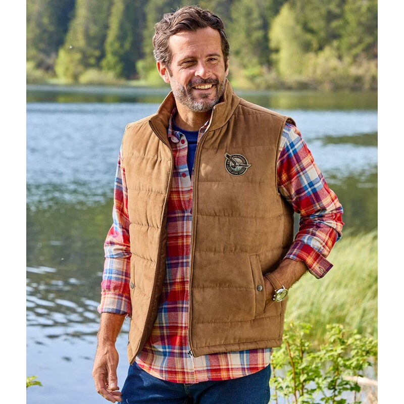 Prešívaná vesta z imitácie semišu Atlas For Men Hnedá 65474732