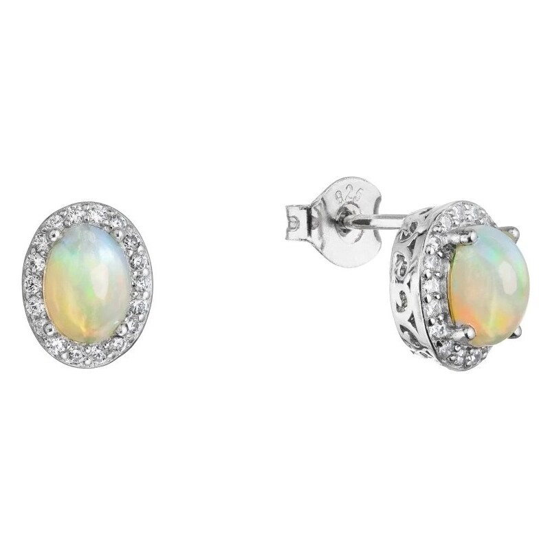 Evolution Group Luxusné strieborné náušnice s pravým opálom a zirkónmi 66591906