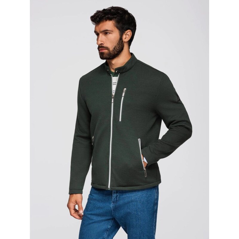 Ombre Clothing Tmavozelená pánska bunda so stojáčikom V3 JANP-0229 65480823