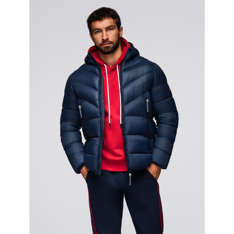Ombre Modern mens quilted jacket of combined materials - navy blue 65490225
