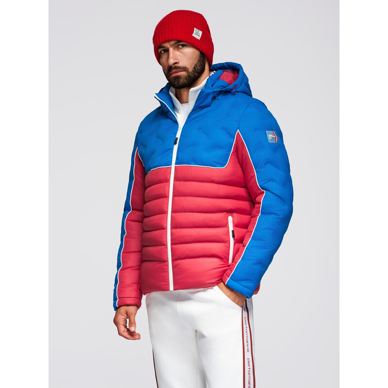 Ombre Mens quilted jacket with detachable hood - blue and red 65501855