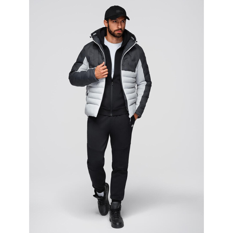 Ombre Mens quilted jacket with detachable hood - graphite and white 65544893