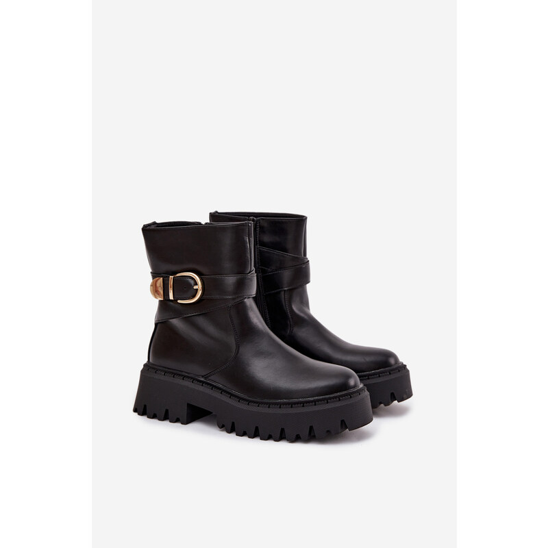 Boto Zateplené dámske členkové topánky so zlatým sponom Čierne Elanore 65540769