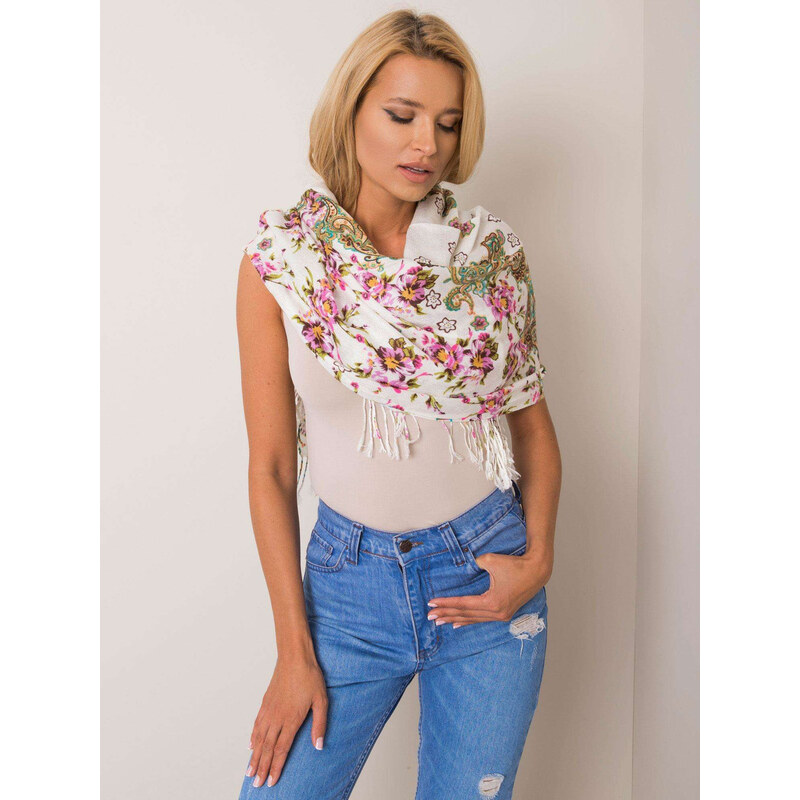 BASIC Smotanová šatka s motívom fialových kvetov AT-CH-Q7-4-ecru 19116734