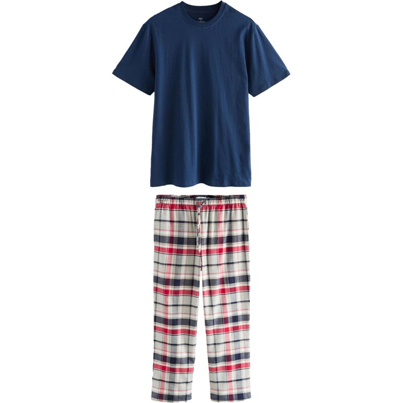 Next Dlhé pyžamo béžová / námornícka modrá / grenadínová / šedobiela 65485164