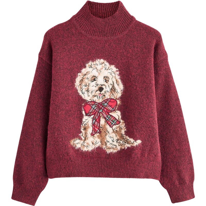Next Sveter Christmas Dog zmiešané farby / vínovo červená 65658419