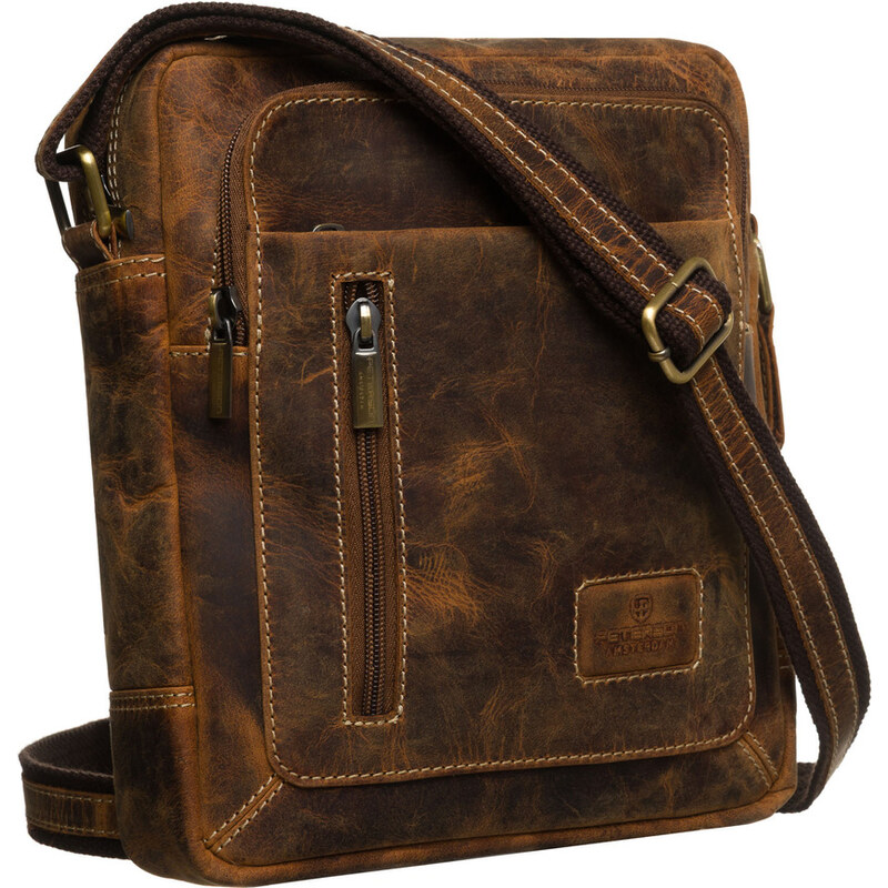 Pánska hnedá kožená crossbody taška s viacerými vreckami – Peterson 65484346