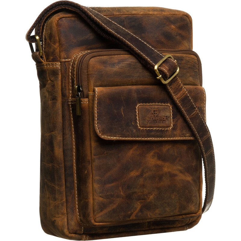 Pánska vintage hnedá kožená crossbody taška s priehradkou na telefón – 65484344