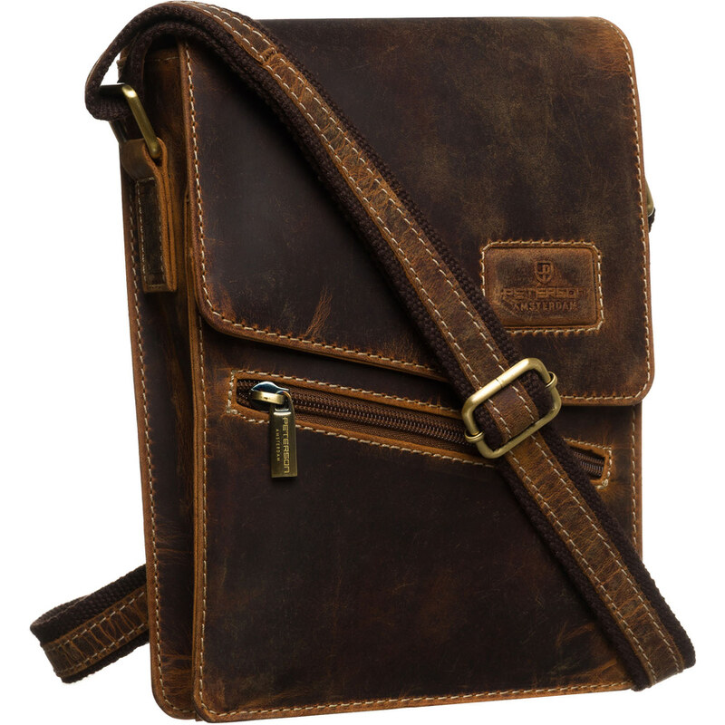 Pánska hnedá kožená crossbody taška s jednou komorou – Peterson 65484347